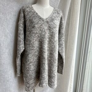 Vintage JK America V-neck Sweater Wool Blend Taupe Gray Oversized Women's 14/16